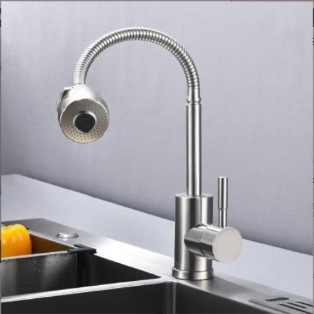 Vòi Rửa Chén Nóng Lạnh Inox 304 Mờ Bẻ, Xoay 360 Độ