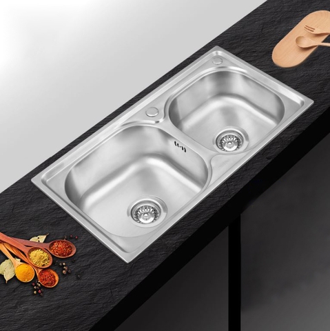 CHẬU RỬA CHÉN 2 HỘC ÉP INOX 304 LANKA