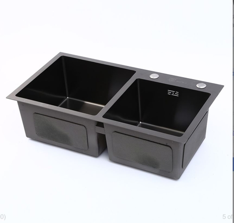 CHẬU CHÉN 2 HỘC LỆCH INOX PHỦ NANO 8245DT LANKA