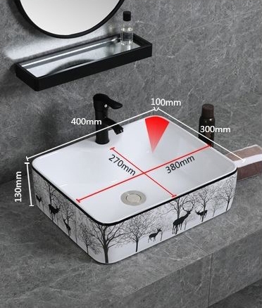 Chậu Lavabo Đặt Bàn Vuông Hoa Văn Nai Rừng LANKA LB07