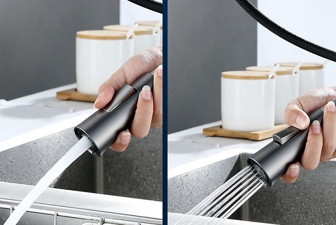 Vòi rửa chén lạnh dây rút Inox 304 sơn tỉnh điện màu xám LANKA