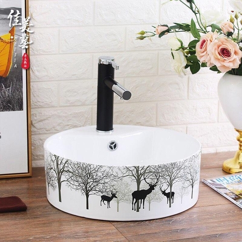 Chậu Lavabo Đặt Bàn Tròn Hoa Văn Nai Rừng LANKA LB06
