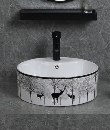 Chậu Lavabo Đặt Bàn Tròn Hoa Văn Nai Rừng LANKA LB06
