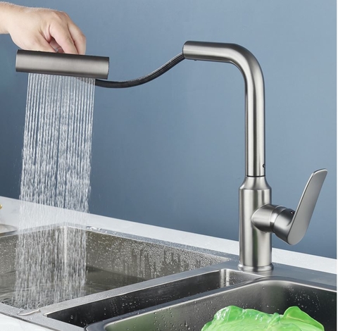 Vòi rửa chén nóng lạnh mẫu dây rút màu xám LANKA mã VRCNL19