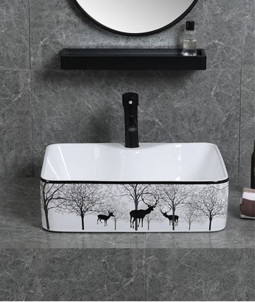 Chậu Lavabo Đặt Bàn Vuông Hoa Văn Nai Rừng LANKA LB07