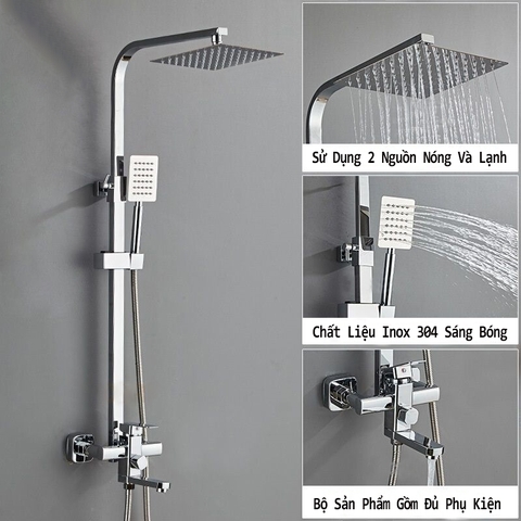 VÒI SEN VUÔNG TẮM ĐỨNG VUÔNG INOX 304 SÁNG BÓNG mã SC07