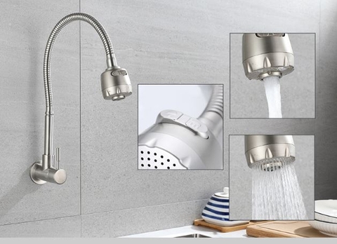 Vòi rửa chén lạnh gắn tường thân mềm Inox 304 LANKA VRCL13