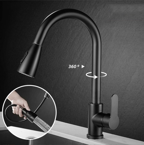 Vòi rửa chén nóng lạnh dây rút inox 304 phủ nano màu đen LANKA