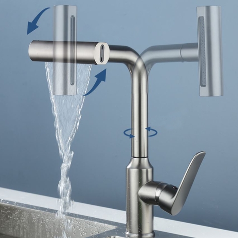 Vòi rửa chén nóng lạnh mẫu dây rút màu xám LANKA mã VRCNL19