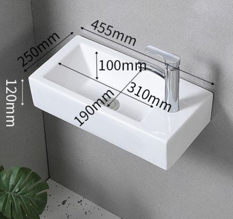 Chậu Lavabo Treo Tường kích thước nhỏ gọn ( có thể gắn góc tường bên phải )