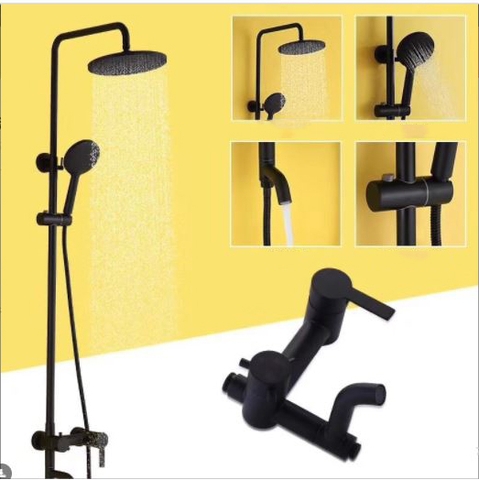 Vòi sen tắm đứng mẫu tròn màu đen sơn tỉnh điện LANKA mã SC15