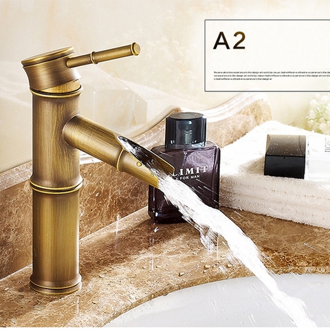 Vòi Lavabo Nóng Lạnh Ống Trúc Đồng Thau Vàng LANKA LBNL12