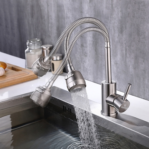 Vòi Rửa Chén Nóng Lạnh Inox 304 Mờ Bẻ, Xoay 360 Độ
