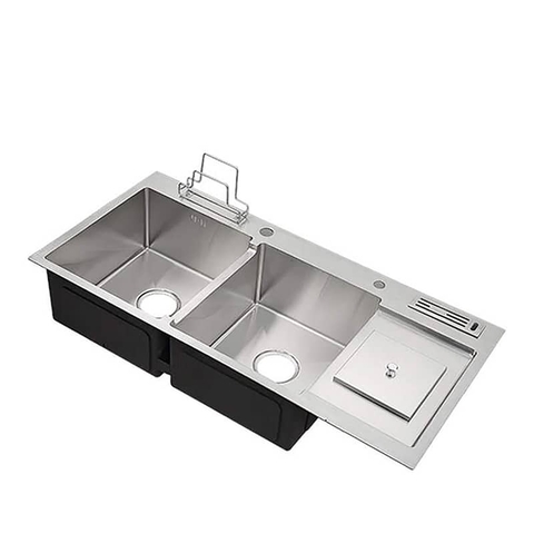 CHẬU RỬA CHÉN 2 HỘC CÓ 1 CÁNH HỘC RÁC INOX 304 LANKA