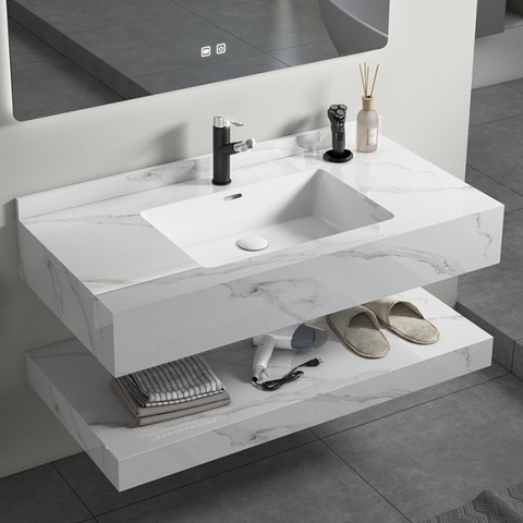 Bàn đá Lavabo 2 Tầng 301-80cm Trắng Bóng