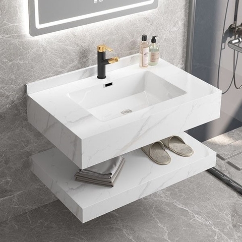 Bàn đá Lavabo 2 Tầng 302-80cm Trắng Mờ