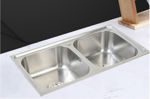 CHẬU RỬA CHÉN 2 HỘC ÉP INOX 304 LANKA