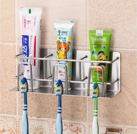 Kệ để bàn chải inox 304 dán tường KBC07 (3 ngăn)