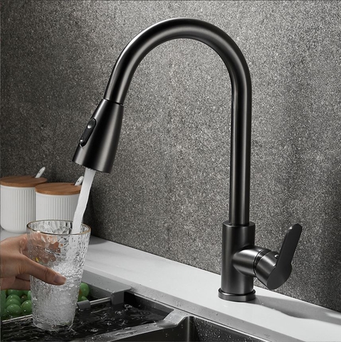 Vòi rửa chén nóng lạnh dây rút inox 304 phủ nano màu đen LANKA