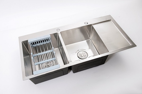 CHẬU RỬA CHÉN 2 HỘC 1 CÁNH CHỜ INOX 201 LANKA