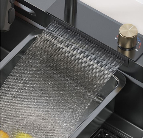 Combo Chậu Rửa Chén 1 Hộc + Vòi Rửa Chén Thác Nước Inox Phủ Nano Đen 7545