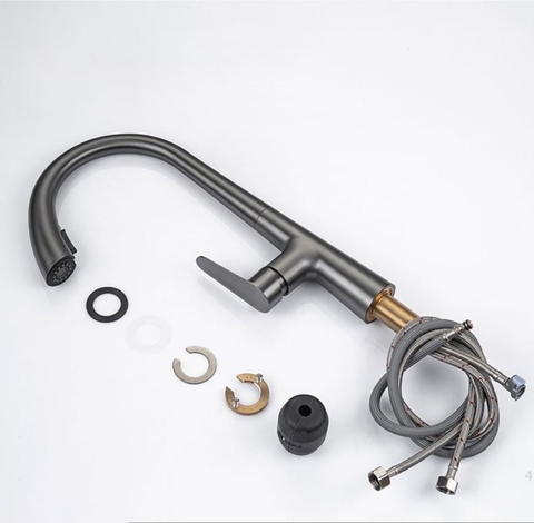 Vòi Rửa Chén Rút Nóng Lạnh Đồng Thau Sơn Tĩnh Điện Xám LANKA NL25