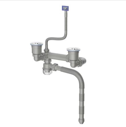 Bộ Xả chậu thủ công_2 hộc_Ống nối thẳng - Lớn