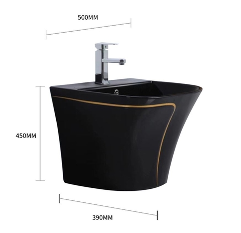 LAVABO SỨ TREO TƯỜNG LIỀN KHỐI MÃ  LT1013 LANKA [Đen Viền Vàng]
