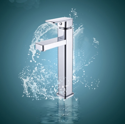 Vòi Lavabo Vuông Nóng Lạnh Đồng Thau Mạ Crome Cao 3 Tấc LANKA LBNL20
