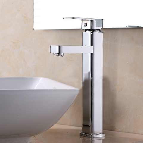 Vòi Lavabo Vuông Nóng Lạnh Đồng Thau Mạ Crome Cao 3 Tấc LANKA LBNL20