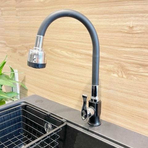 Vòi Rửa Chén Lạnh Thân Mềm Màu Đen LANKA VRCL7