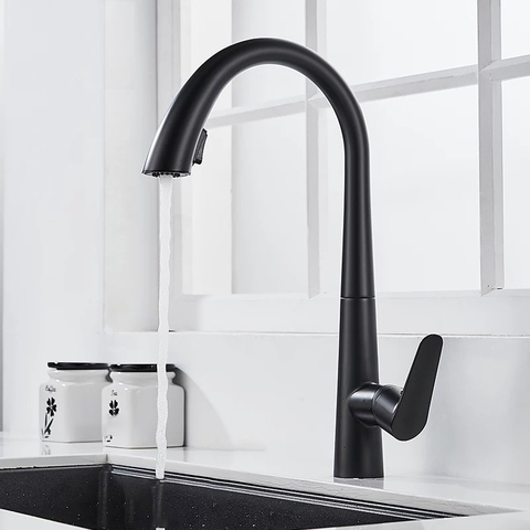 Vòi Rửa Chén Rút Nóng Lạnh Đồng Thau Sơn Tĩnh Điện Đen LANKA NL14