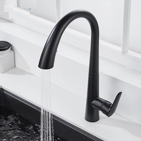 Vòi Rửa Chén Rút Nóng Lạnh Đồng Thau Sơn Tĩnh Điện Đen LANKA NL14