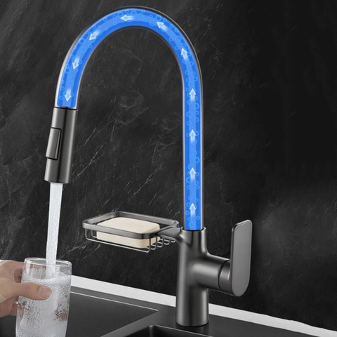 Vòi rửa chén nóng lạnh dây rút đồng sơn tỉnh điện màu đen LANKA VRCNL29