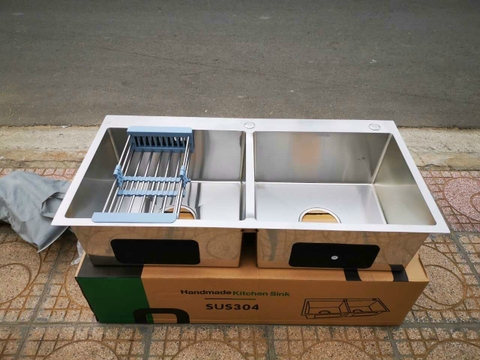 BỒN RỬA CHÉN 2 HỘC INOX 304 KHÔNG SƠN DÀY 4MM LANKA