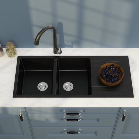 Chậu Rửa Chén Đá 2 Hộc 1 Cánh Australia T11650-L01 Đen