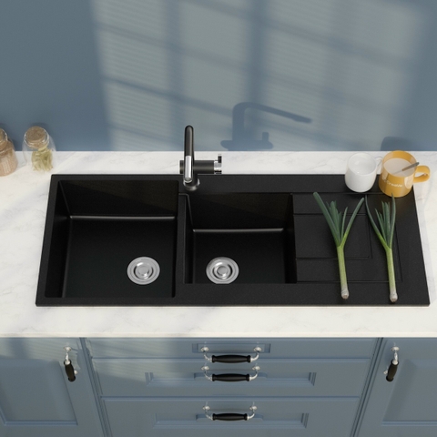 Chậu Rửa Chén Đá 2 Ngăn Có Cánh Đen 11650DT