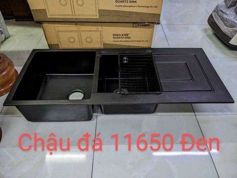 Chậu Rửa Chén Đá 2 Ngăn Có Cánh Đen 11650DT