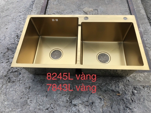 Chậu Rửa chén Inox Nano vàng 2 hộc lệch LANKA