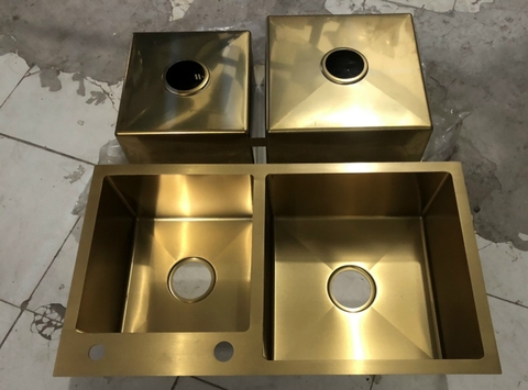 Chậu Rửa chén Inox Nano vàng 2 hộc lệch LANKA