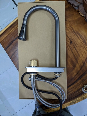 Combo Chậu Rửa Chén 1 Hộc Inox 304 + Vòi Rửa Chén Thác Nước Inox Phủ Nano Xám 7846