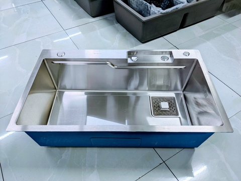 Combo Chậu Rửa Chén 1 Hộc Inox 304 + Vòi Rửa Chén Thác Nước Inox Phủ Nano Xám 7846
