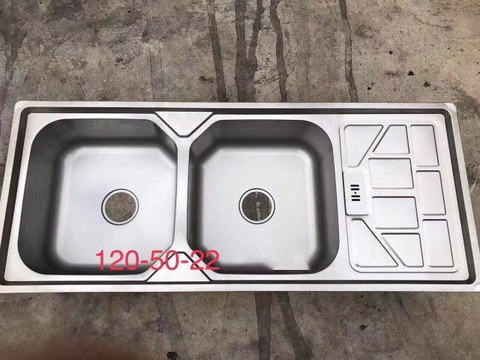 Chậu Rửa Chén Ép 2 Hộc Có Cánh Inox 304 LANKA