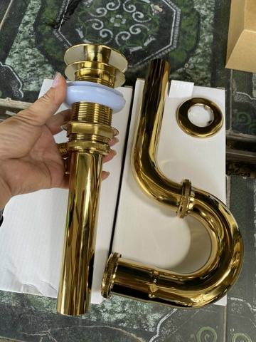 Bộ xả chậu lavabo bằng đồng thau mạ vàng sáng bóng cực đẹp và bền LANKA