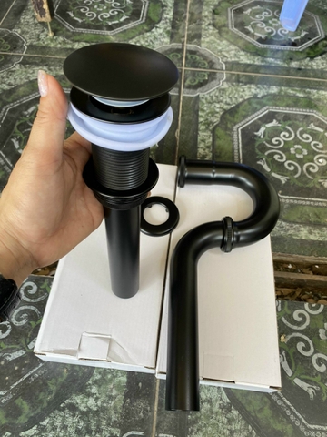 Bộ xả chậu lavabo bằng đồng thau màu đen cực đẹp và bền LANKA