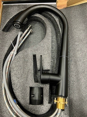 Vòi Rửa Chén Rút Nóng Lạnh Đồng Thau Sơn Tĩnh Điện Đen LANKA NL14