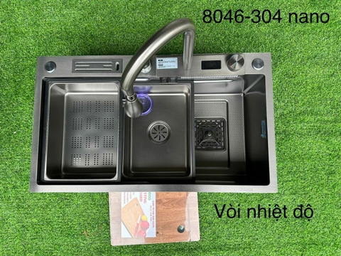 Chậu Rửa Chén 1 Hộc Lớn Inox 304 Phủ Nano Thông Minh Hiển Thị Nhiệt Độ NV-8046DT LANKA