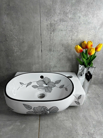 Chậu Lavabo Treo Tường kích thước nhỏ gọn có hoa văn ( có thể gắn góc tường)