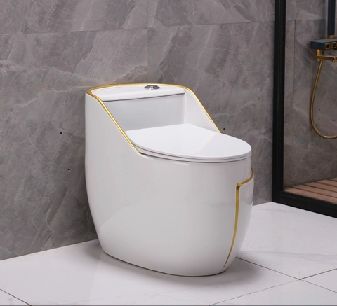 BỒN CẦU TRỨNG 1 KHỐI Nắp UF C8008D LANKA  [Trắng Viền Vàng]