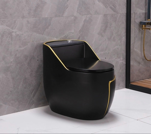 Bồn cầu khối xả xoáy Nắp UF mã  C8008F  [Đen Viền Vàng]